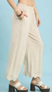 Scallop Hem Linen Blend Pants
