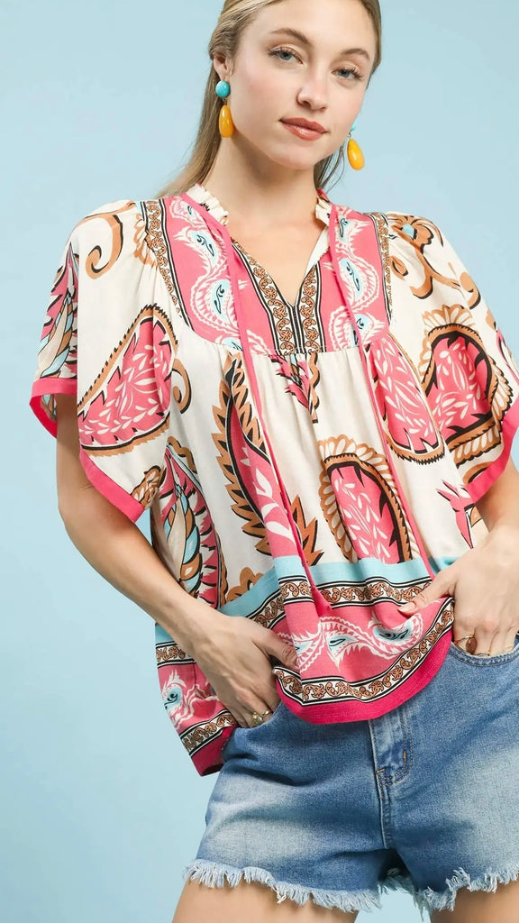 Paisley Print Rayon Babydoll Top