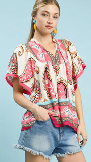 Paisley Print Rayon Babydoll Top