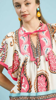 Paisley Print Rayon Babydoll Top