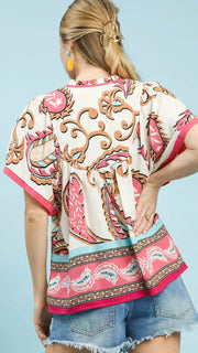 Paisley Print Rayon Babydoll Top