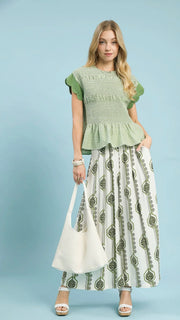 Smocked Stripe Scallop Slv Top