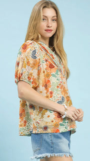Multi Floral Puff Sleeve Top
