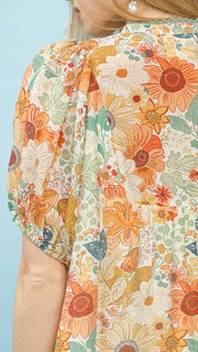 Multi Floral Puff Sleeve Top
