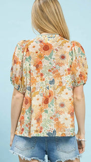 Multi Floral Puff Sleeve Top