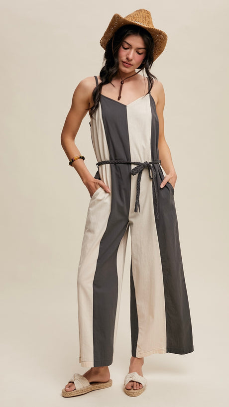 Colorblock Braided Strap Jumpsuit