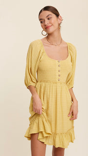 Smocked Bodice Bubble Slv Mini Dress