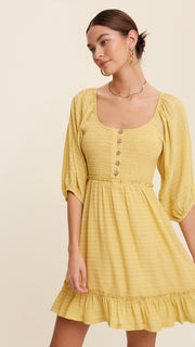 Smocked Bodice Bubble Slv Mini Dress