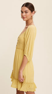 Smocked Bodice Bubble Slv Mini Dress