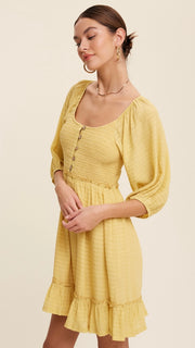 Smocked Bodice Bubble Slv Mini Dress