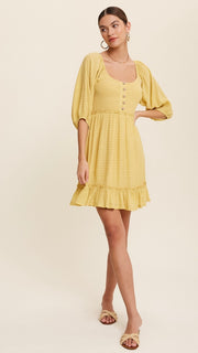 Smocked Bodice Bubble Slv Mini Dress