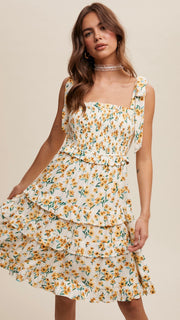 Daisy Floral Smocked Ruffle Tier Mini Dress