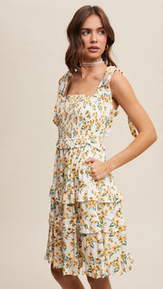 Daisy Floral Smocked Ruffle Tier Mini Dress