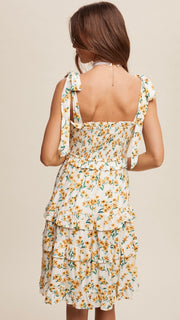 Daisy Floral Smocked Ruffle Tier Mini Dress
