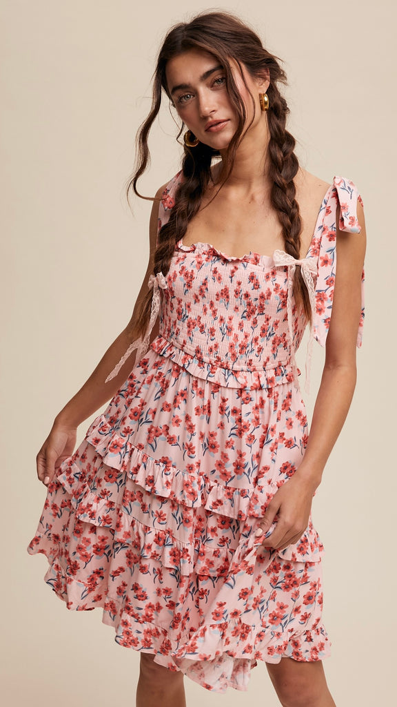 Daisy Floral Smocked Ruffle Tier Mini Dress