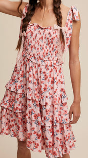 Daisy Floral Smocked Ruffle Tier Mini Dress