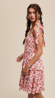 Daisy Floral Smocked Ruffle Tier Mini Dress