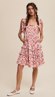 Daisy Floral Smocked Ruffle Tier Mini Dress