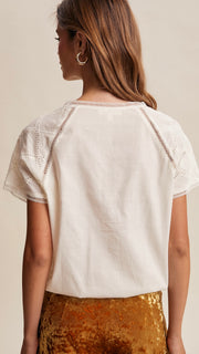 Cotton Embroidered Lace Up Top