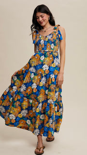 Bold Daisy Floral Tiered Midi Dress