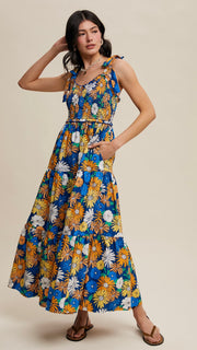 Bold Daisy Floral Tiered Midi Dress