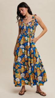 Bold Daisy Floral Tiered Midi Dress