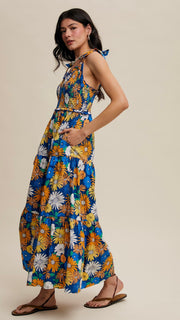 Bold Daisy Floral Tiered Midi Dress