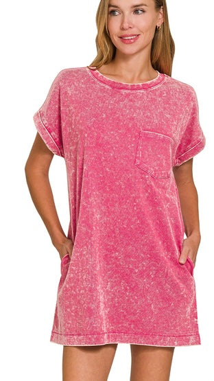 Mineral Wash Cuff Sleeve Knit Dress