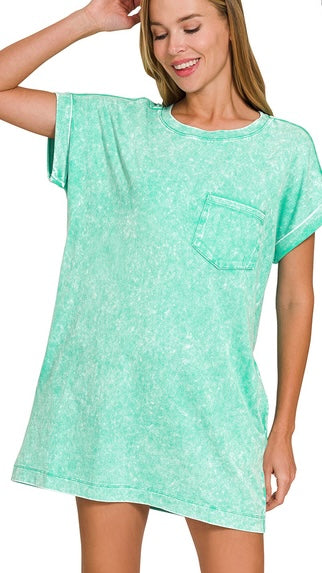 Mineral Wash Cuff Sleeve Knit Dress