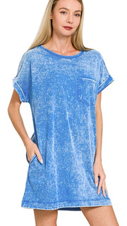 Mineral Wash Cuff Sleeve Knit Dress