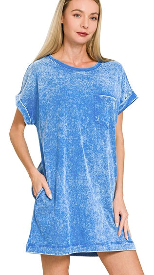 Mineral Wash Cuff Sleeve Knit Dress