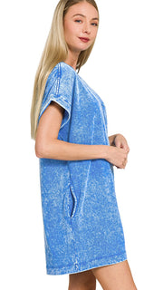Mineral Wash Cuff Sleeve Knit Dress