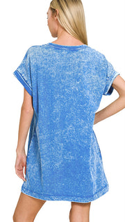 Mineral Wash Cuff Sleeve Knit Dress