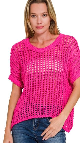 Cotton Open Weave Dolman Sweater