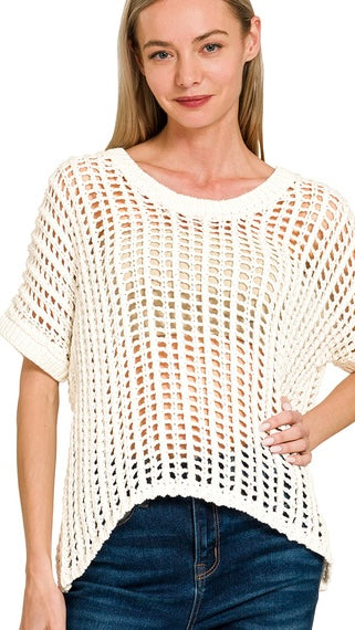 Cotton Open Weave Dolman Sweater