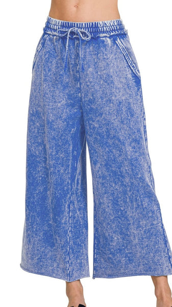 Acid Wash French Terry Knit Crop Pants