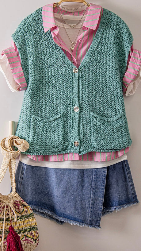 Patch Pocket Button Front Sweater Vest
