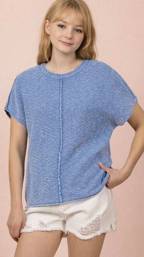 Mineral Wash Seamed Cotton Sweater