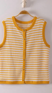 Stripe Textured Knit Button Front Vest