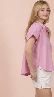 Cuff Sleeve Stripe Button Front Top