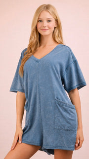 Mineral V-Neck Patch Pkt Knit Romper