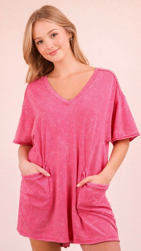 Mineral V-Neck Patch Pkt Knit Romper