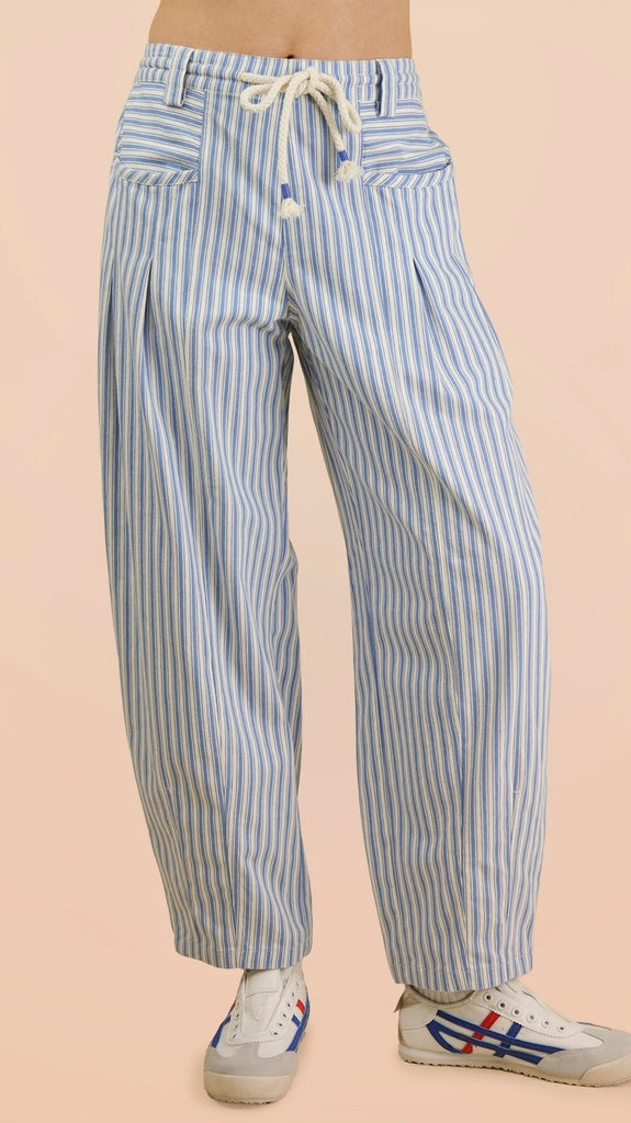 Rope Tie Waist Stripe Barrel Jean