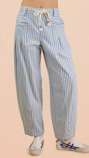 Rope Tie Waist Stripe Barrel Jean