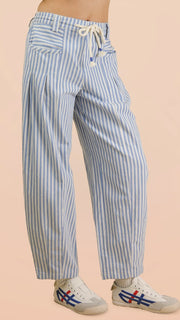 Rope Tie Waist Stripe Barrel Jean