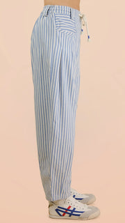 Rope Tie Waist Stripe Barrel Jean