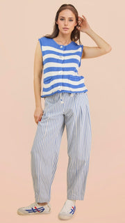 Rope Tie Waist Stripe Barrel Jean