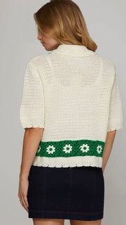 Crochet Border Half Sleeve Sweater