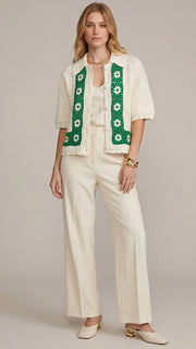 Crochet Border Half Sleeve Sweater