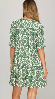 Statement Print Dress with Multi-Thread Trim